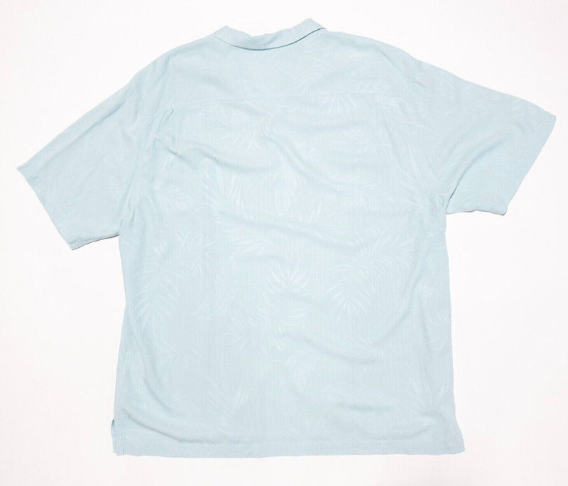 Tommy Bahama Silk Shirt 2XL Original Fit Men's Blue Textured Palm Hawaiian Camp