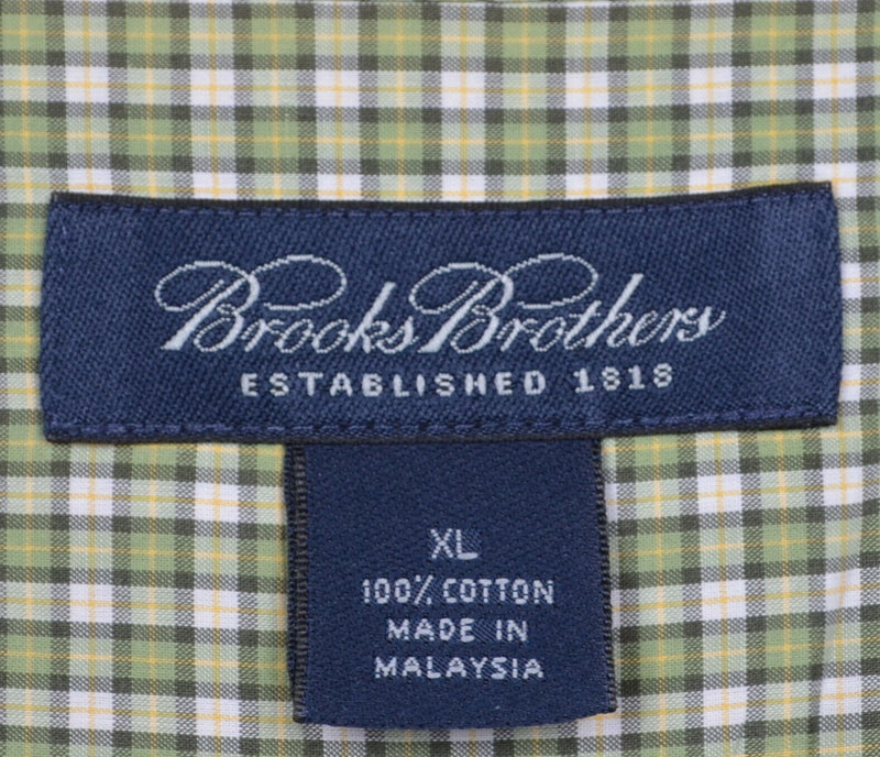 Brooks Brothers Men's XL Green Yellow Plaid Short Sleeve Button-Down Shirt