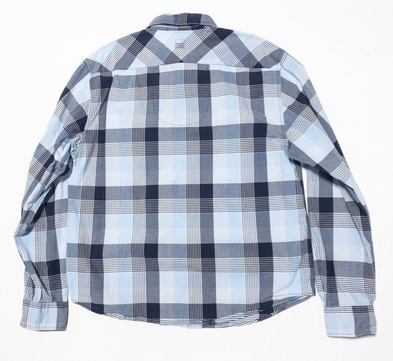Marithe Francois Girbaud Shirt XL Men's Blue Check Assymetrical Long Sleeve