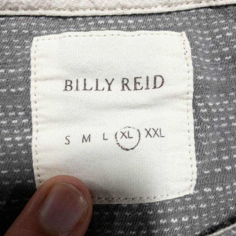 Billy Reid Men's XL Gray Striped Band Collar Modern Long Sleeve Polo Shirt