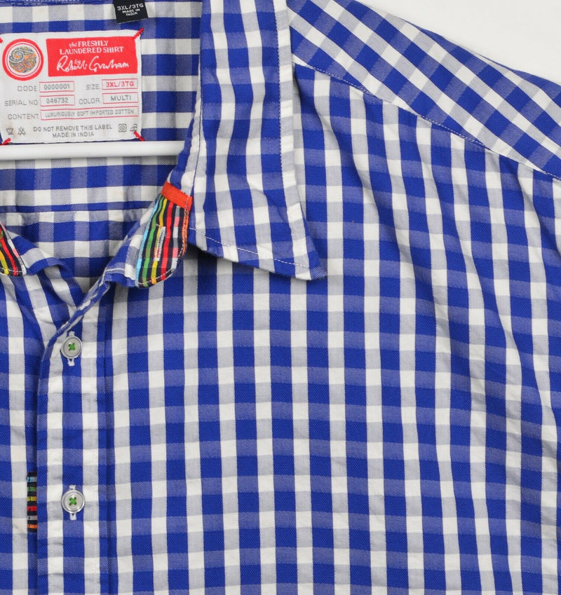 Robert Graham Men's 3XL Freshly Laundered Blue Plaid Check Short Sleeve Shirt