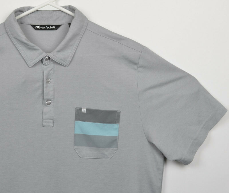 Travis Mathew Men's Large Gray Pocket Stripe Golf Performance Polo Shirt
