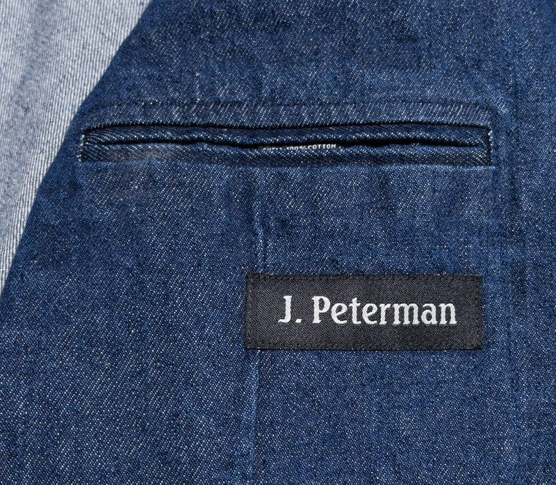 J. Peterman Denim Blazer Men's 42 Sport Coat Jacket 3-Button Indigo Blue Casual