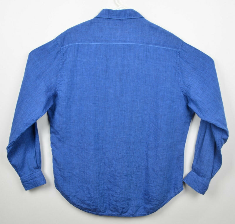 Robert Graham Men's Sz Large Classic Fit 100% Linen Flip Cuff Blue Shirt