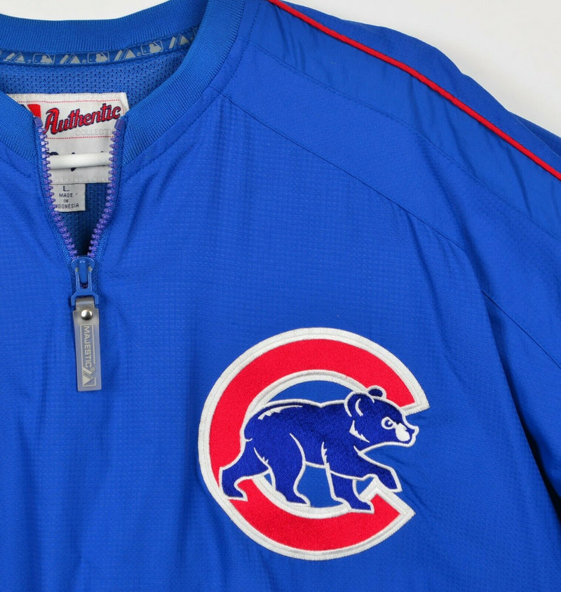 Chicago Cubs Men's Sz Large Majestic Authentic 1/4 Zip Blue Warmup Jacket