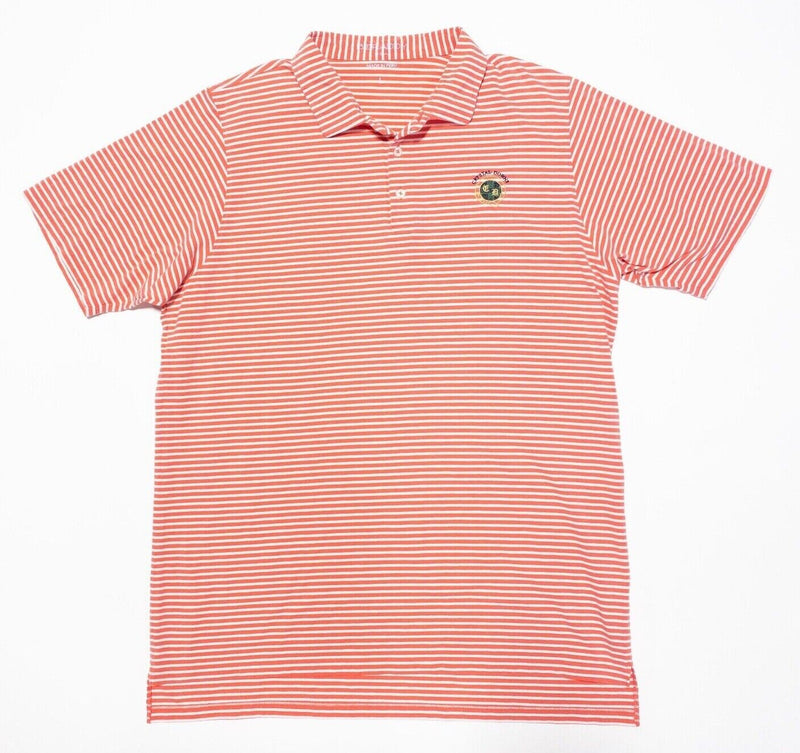 B. Draddy Polo Large Men's Golf Peach Pink Striped Cotton Blend Crystal Downs