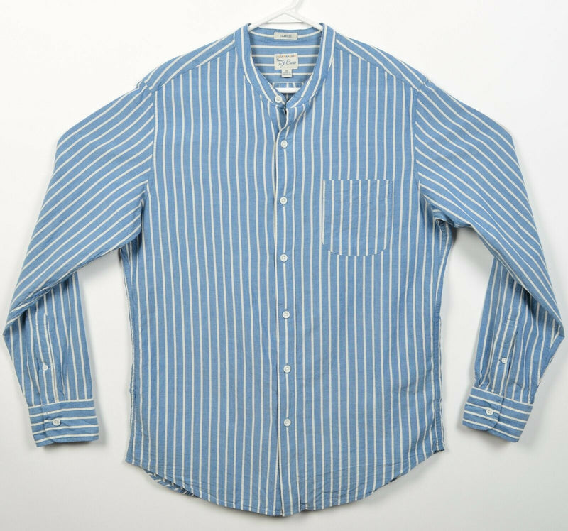 J.Crew Men's Medium Indian Madras Blue Striped Band Collar Button-Front Shirt