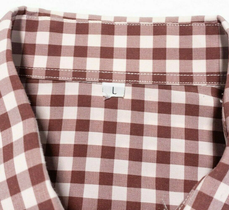 State and Liberty Dress Shirt Men's Large Red Gingham Check Athletic Wicking S&L