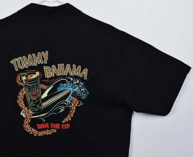 Tommy Bahama Men's Sz Medium 100% Silk Embroidered Ride the Tip Hawaiian Shirt