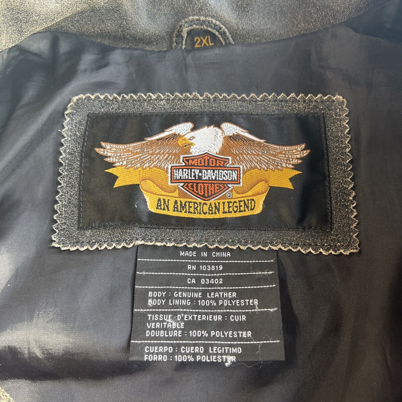Harley-Davidson Leather Jacket Men's 2XL Distressed Studded Biker Eagle Flames