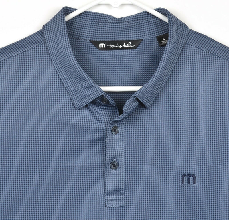 Travis Mathew Men's XL Blue Navy Micro-Check Plaid Performance Golf Polo Shirt