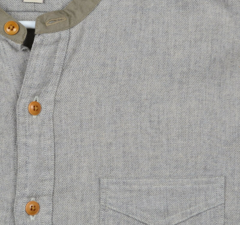 Wallace & Barnes Men's Large Band Collar Wool Blend Gray Long Sleeve Shirt