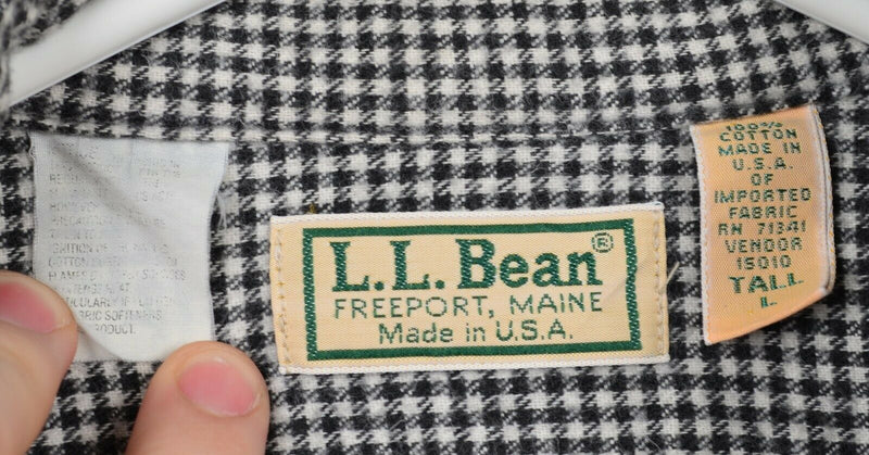 Vintage LL Bean Men's LT Tall Shepherd Check Black White USA Flannel Shirt