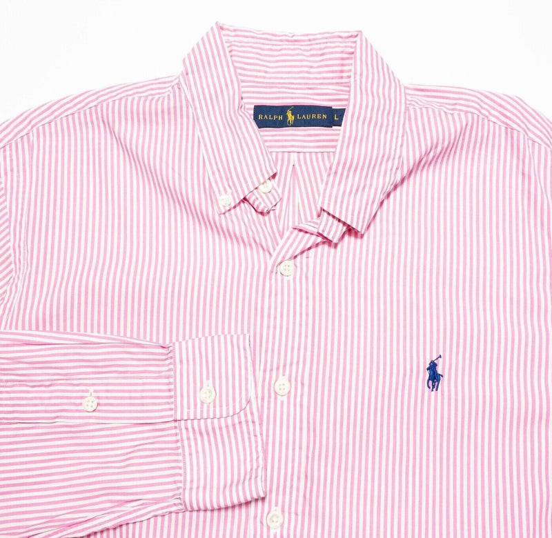 Polo Ralph Lauren Pink Striped Shirt Men's Large Long Sleeve Button-Down Preppy