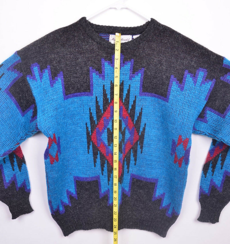 Vintage 80s Michael Gerald Men's Large Aztec Wool Blend Blue Pullover Sweater