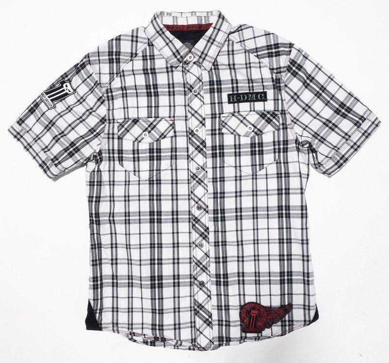 Harley-Davidson Snap Button Shirt Men's Fits Medium White Black Plaid Biker HDMC