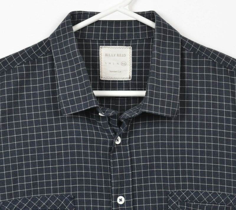 Billy Reid Men's 2XL Standard Cut Black Check Short Sleeve Button-Front Shirt