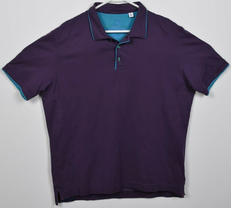 Robert Graham Men's XL Classic Fit Solid Purple Blue Trim Designer Polo Shirt