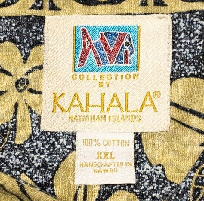 Kahala Hawaiian Shirt XXL Men's Avi Collection Floral Print Yellow Aloha 2XL