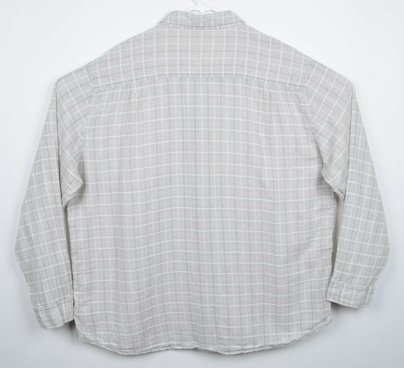 Carbon 2 Cobalt Men's Sz 2XL Linen Blend Gray White Plaid Long Sleeve Shirt