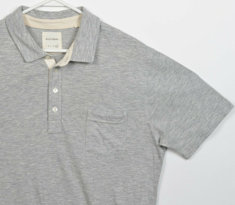 Billy Reid Men's 2XL Heather Gray Striped Cotton Poly Blend Pocket Polo Shirt