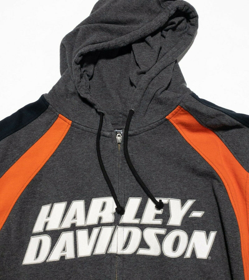 Harley-Davidson Racing Full Zip Hooded Sweatshirt Men's 2XL Gray Orange STAINED