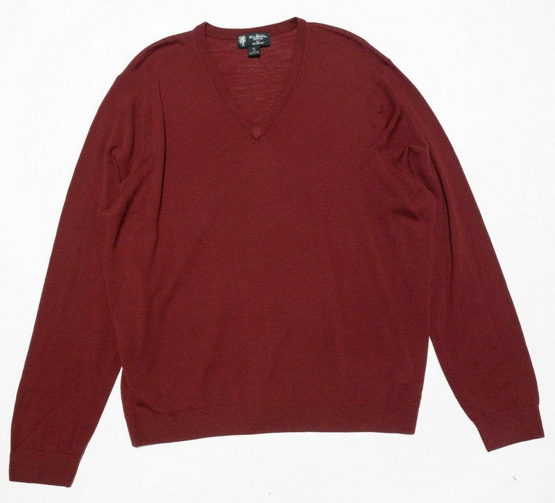 Brooks Brothers Sweater Men's XL Saxxon Wool V-Neck Red Pullover Country Club