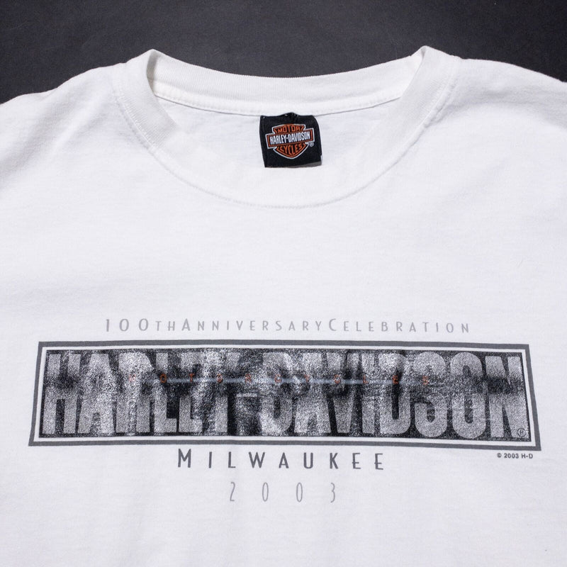 Harley-Davidson 100th Anniversary T-Shirt Fits Men's 2XL White Milwaukee 2003