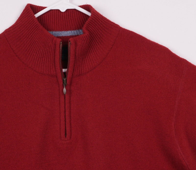 Boden Men's Sz Large 100% Lambswool Solid Red 1/4 Zip Pullover Sweater