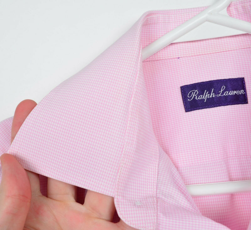 Ralph Lauren Purple Label Men's 15 Pink White Micro-Check RLPL Dress Shirt