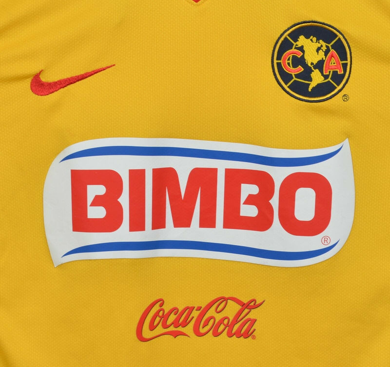 Nike Club America CA Soccer Shirt Jersey Bimbo Corona Sponsor Yellow Blue  Sz L