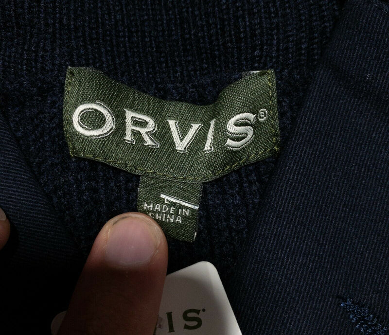 Orvis Men's Large Wool Mechanic Navy Blue High Neck Rib Knit Pullover Sweater