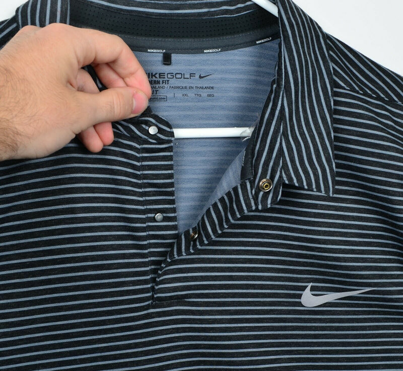 Nike Golf Men's Sz 2XL Modern Fit Dri-Fit Wool Blend Black Gray Snap Polo Shirt