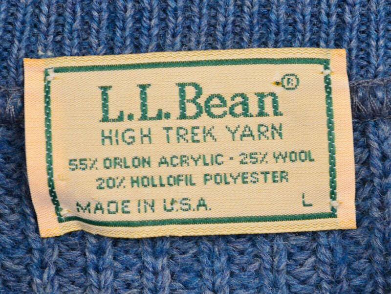 Vtg 80s L.L. Bean Men's Sz Large High Trek Yarn Wool Blend Blue Henley Sweater