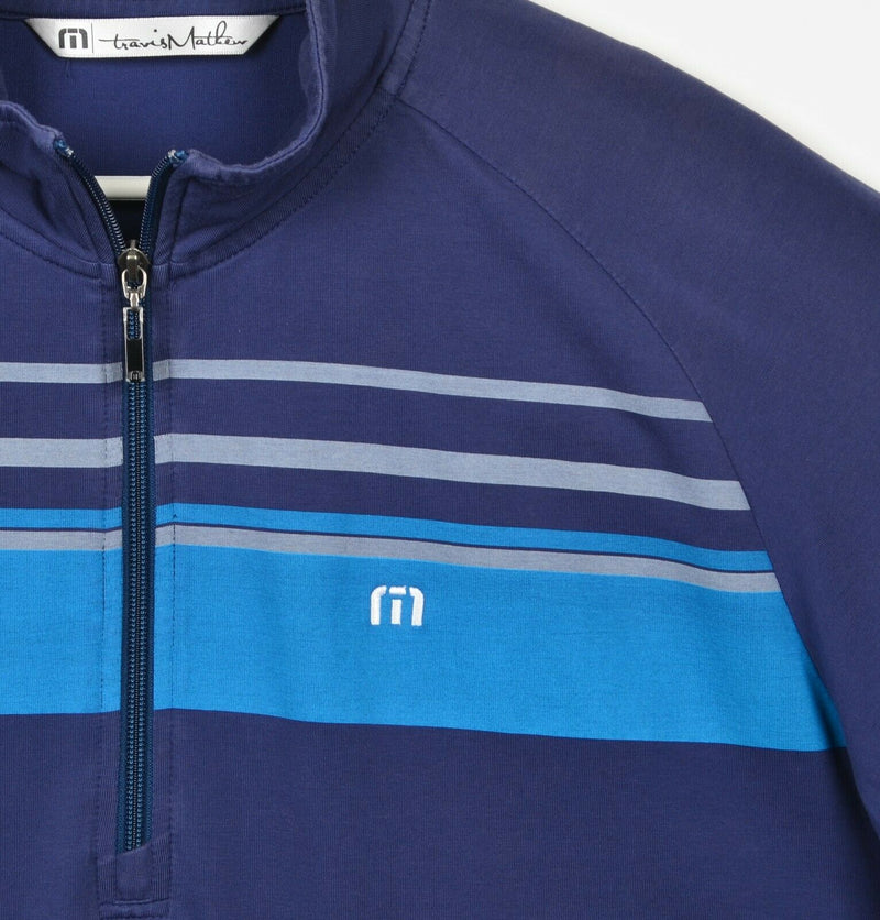 Travis Mathew Men's Large 1/4 Zip Blue Striped Lightweight Golf Jacket