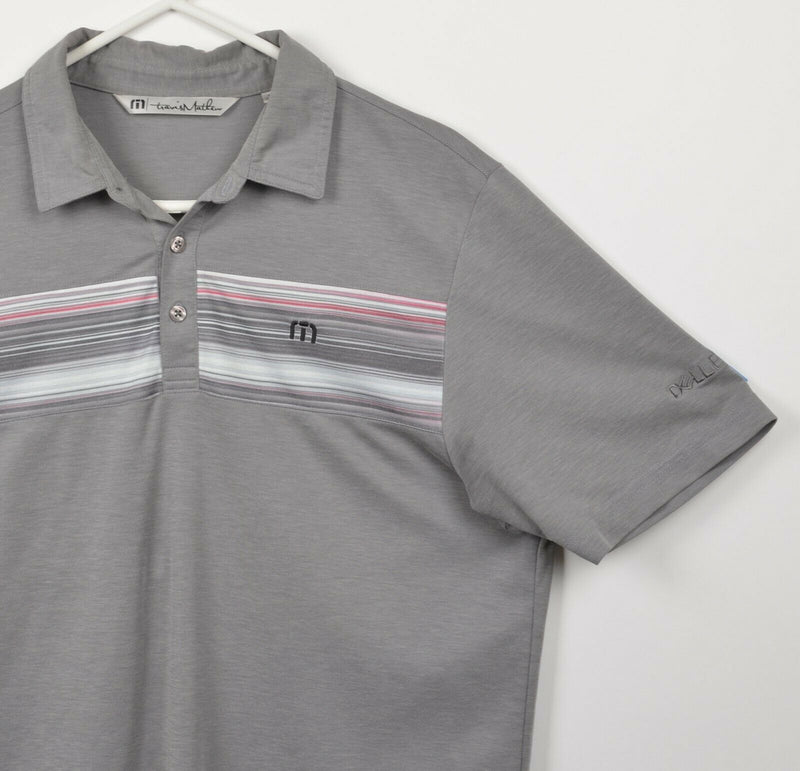 Travis Mathew Men's Medium Gray Striped Pima Cotton Poly Blend Golf Polo Shirt