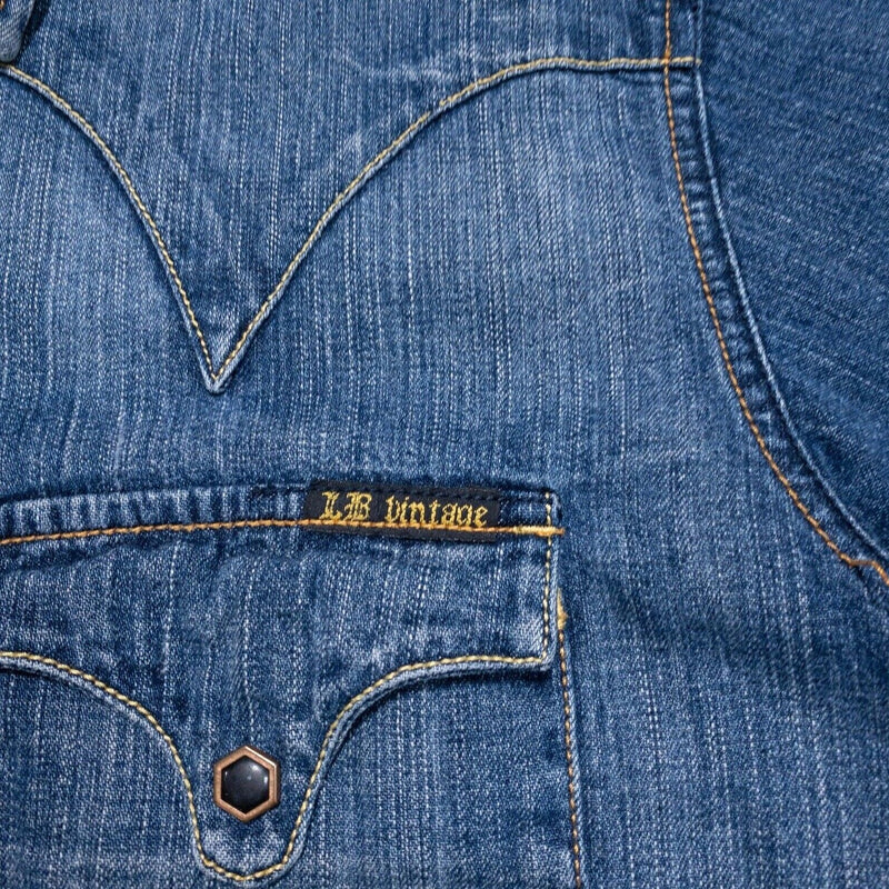 Lucky Brand Pearl Snap Shirt Large Men's Denim Classic Indigo Vintage Inspired