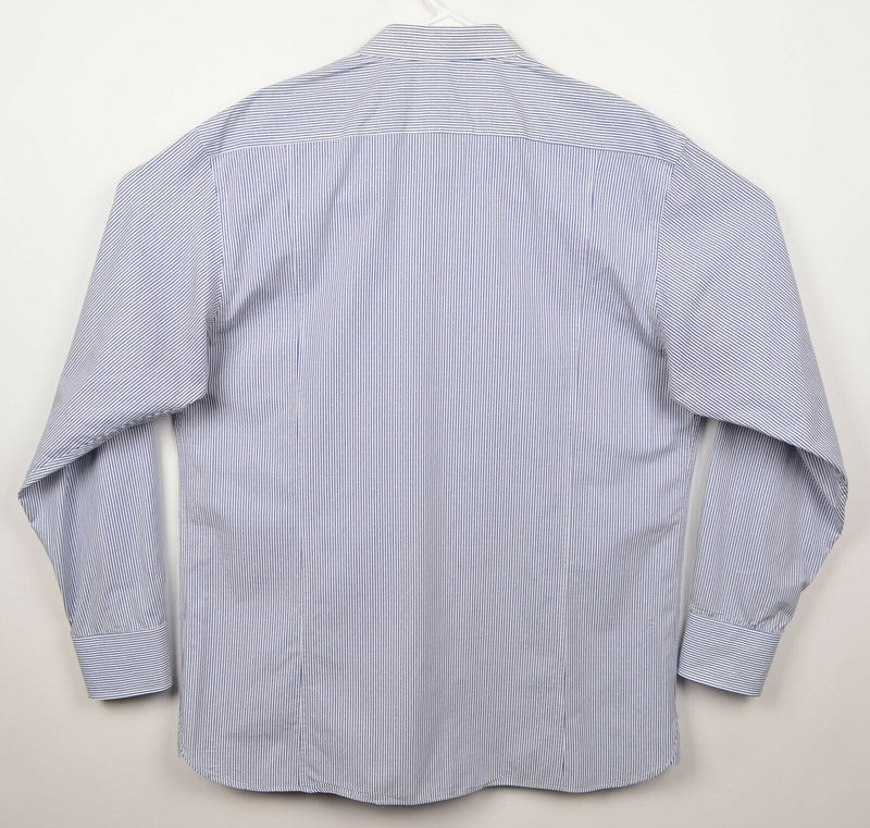 Coton Doux Men's 17.5 Flip Cuff Balloon Blue Striped Button-Front Shirt