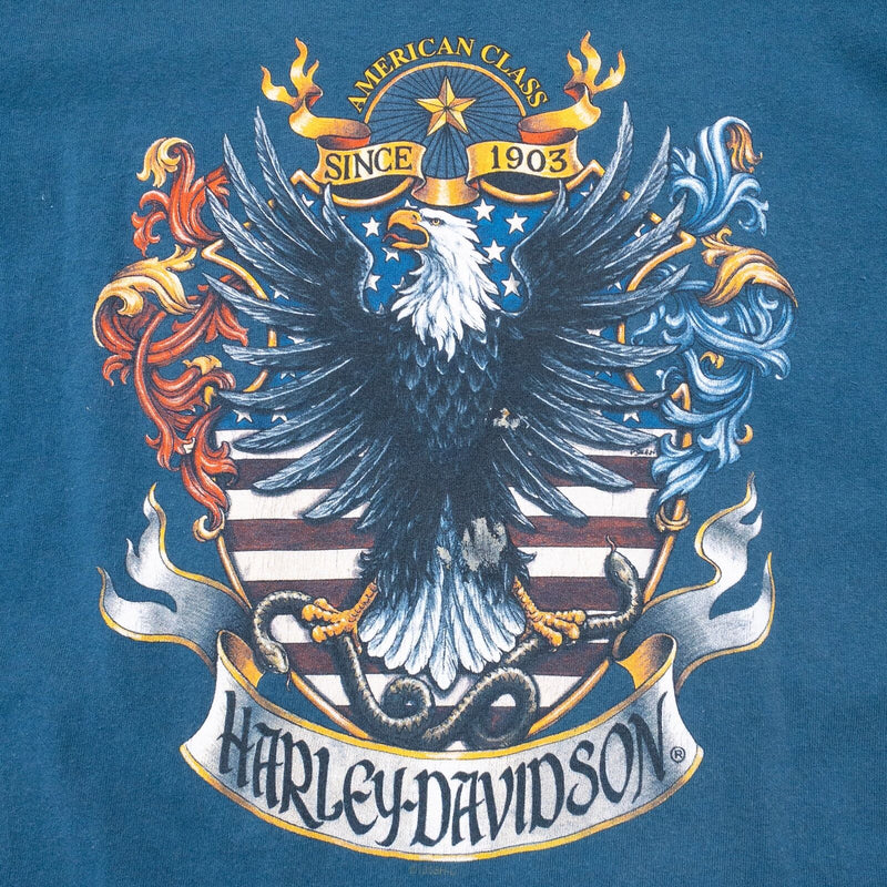Vintage Harley-Davidson Eagle T-Shirt Men's Large Blue Double-Sided 90s Biker