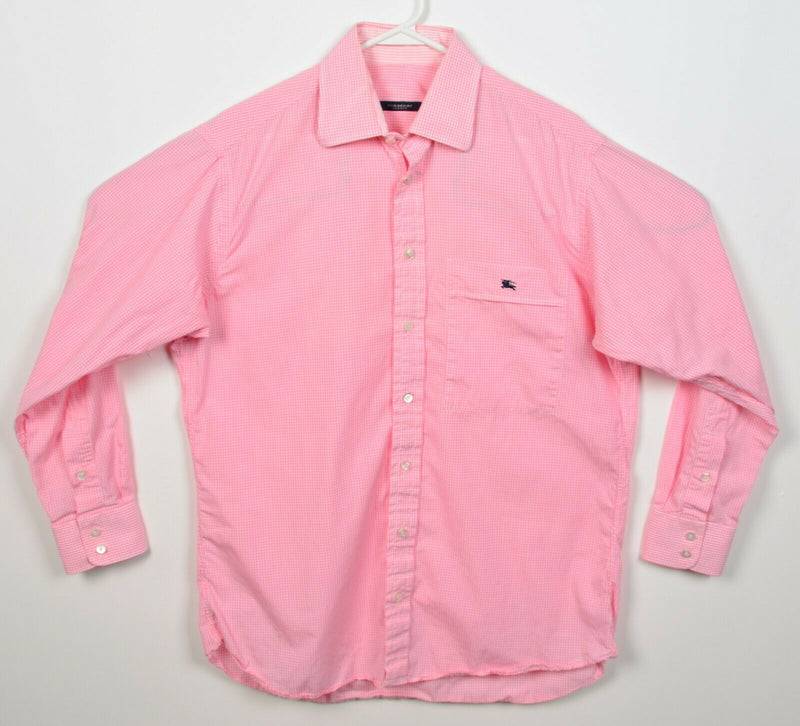 Vintage 90s Burberry London Men's 15.5 Pink Check Knight Logo Dress Shirt