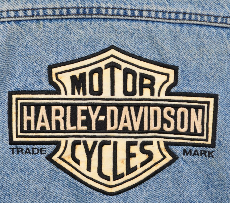 Vintage 90s Harley-Davidson Men's Large Denim Bar Shield Biker Trucker Jacket