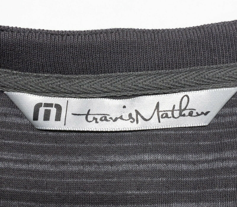 Travis Mathew Henley Shirt Gray Striped Cotton Blend Long Sleeve Men's Large