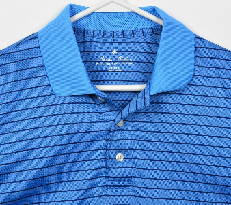 Brooks Brothers Performance Series Men's Medium Blue Striped Wicking Polo Shirt