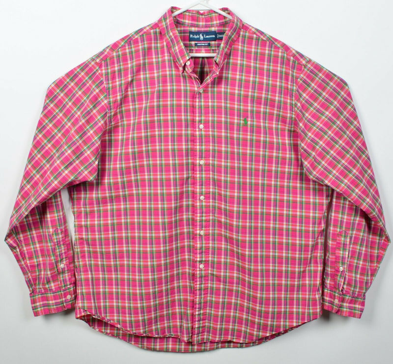 Polo Ralph Lauren Men's 2XL Pink Green Plaid Pony Logo Button-Down Shirt