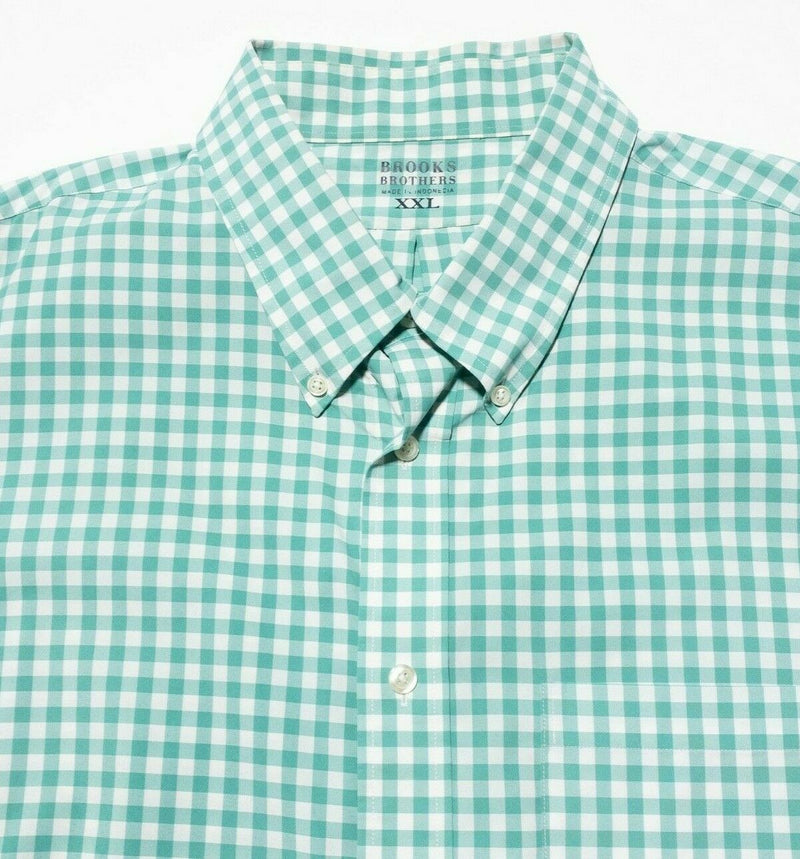 Brooks Brothers Men's 2XL Nylon Blend Wicking Green Gingham Button-Down Shirt