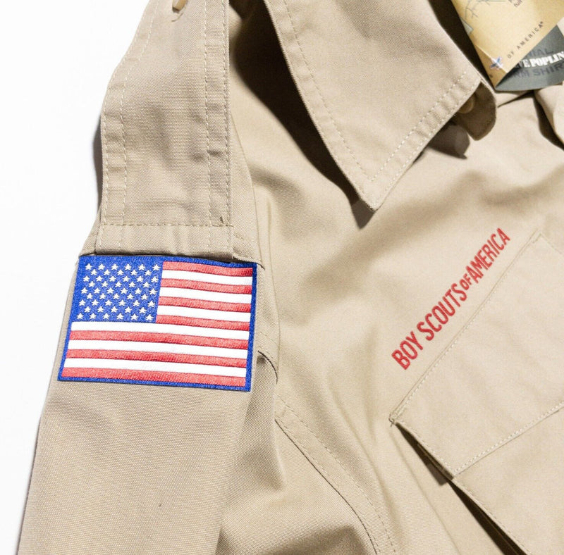 Boy Scouts of America Uniform Shirt Men's Medium Adult Long Sleeve Tan Flag