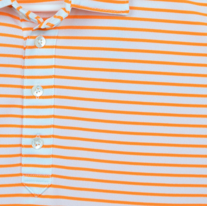 Johnnie-O Prep-Formance Men's Sz Large Orange White Striped Golf Polo Shirt