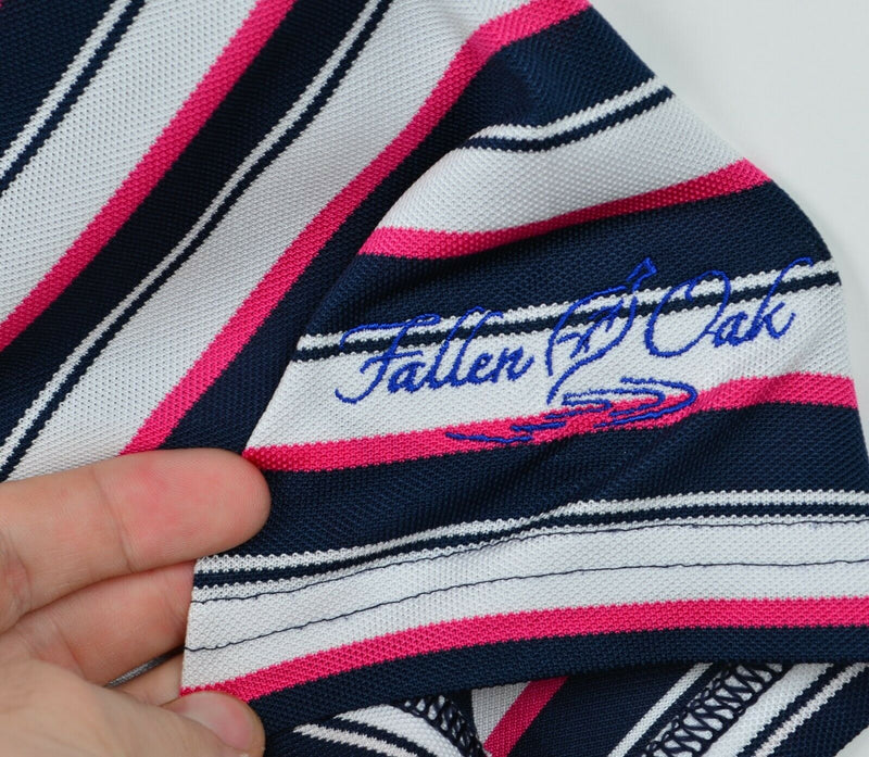 RLX Ralph Lauren Men's Sz Medium Wicking Pink Navy Blue Striped Golf Polo Shirt