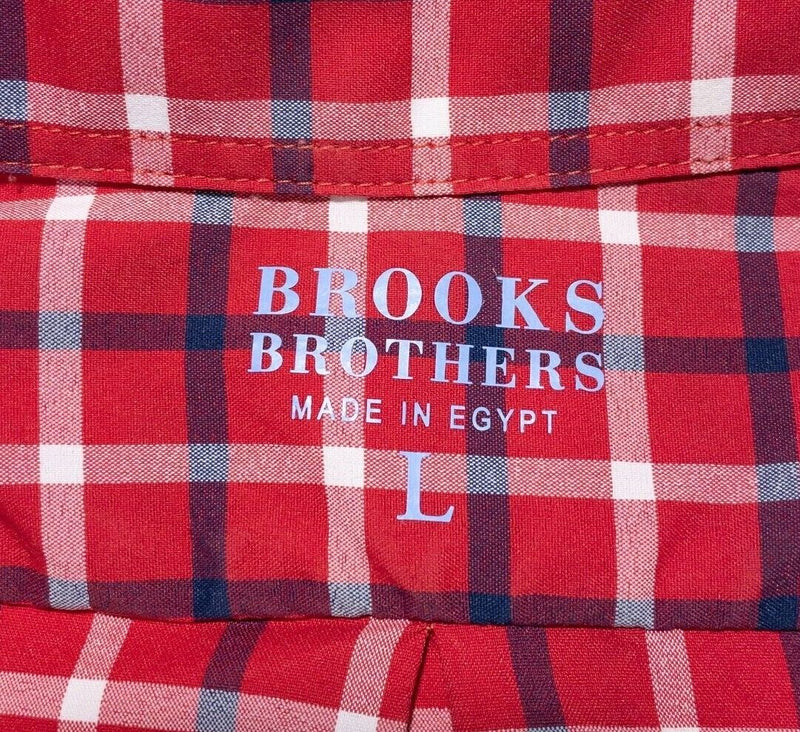 Brooks Brothers Shirt Men's Large Nylon Blend Wicking Red Check Button-Down