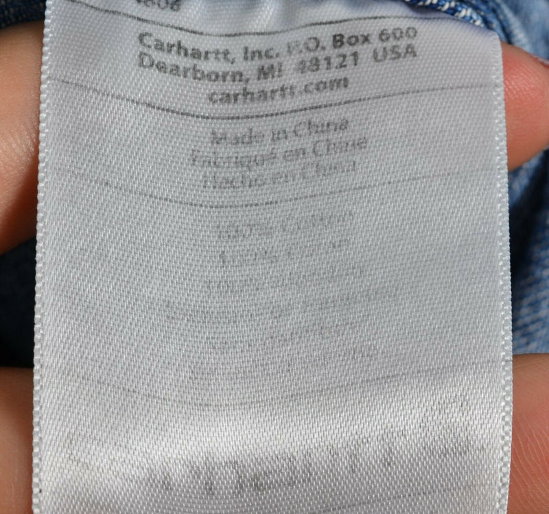 Carhartt Men's 2XL Relaxed Fit Pearl Snap Denim Blue Faded Western Work Shirt